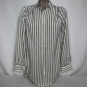 Express Button Up Black White Striped Long Sleeve High Low Shirt Women's XS NWT